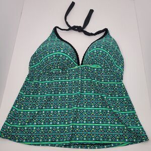 Aqua Couture Womens Size Medium Green Multi-Color Geometric Tankini Top Beach